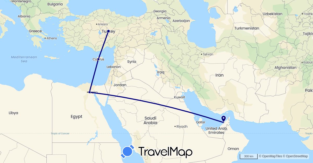 TravelMap itinerary: driving in United Arab Emirates, Cyprus, Egypt, Turkey (Africa, Asia)